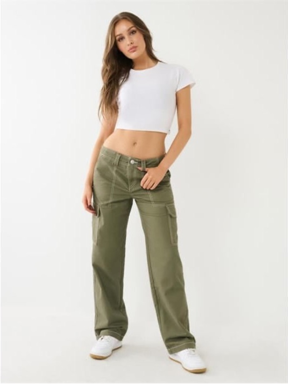True Religion Olive Green Boyfriend Cargo Jeans - Picture 3 of 9